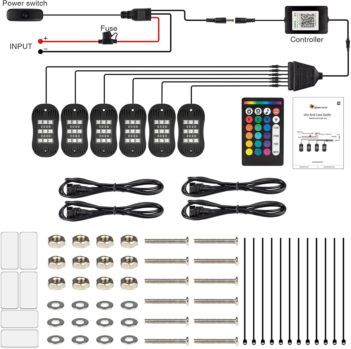 RGB Led Rock Lights for Trucks Exterior, 6 Pods, Waterproof, Pack of 2 F772788