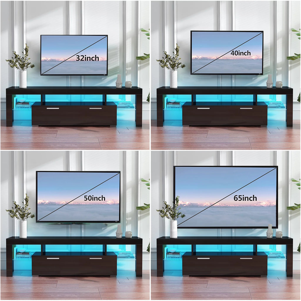 Black TV Stand with LED Lights and Storage Cabinets and Shelves A911327