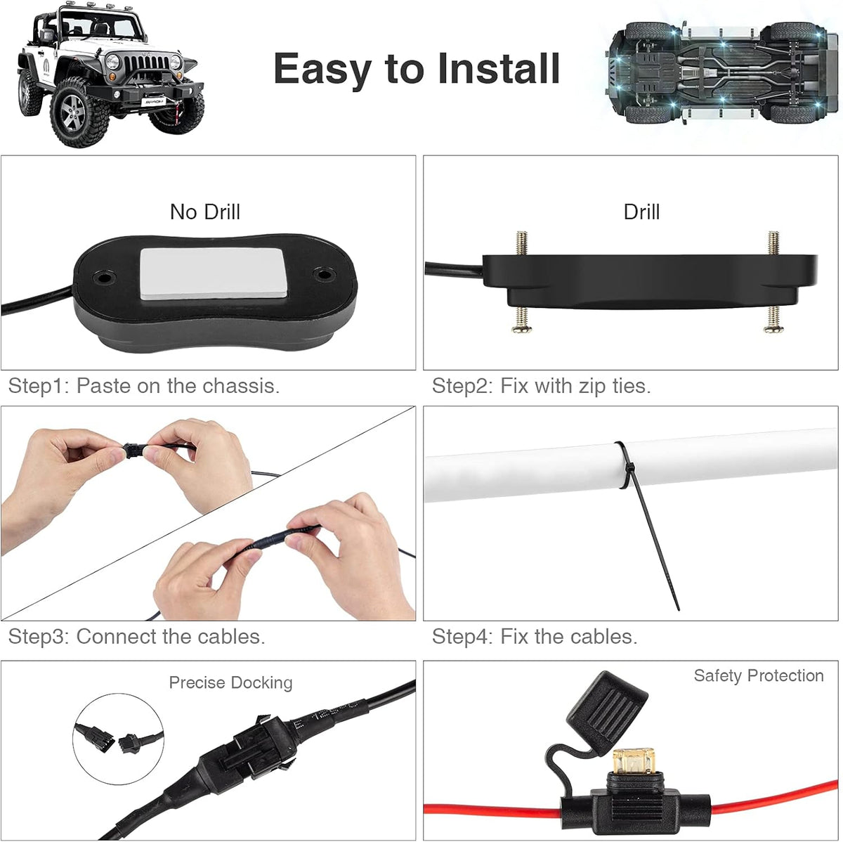 RGB Led Rock Lights for Trucks Exterior, 6 Pods, Waterproof, Pack of 2 F772788