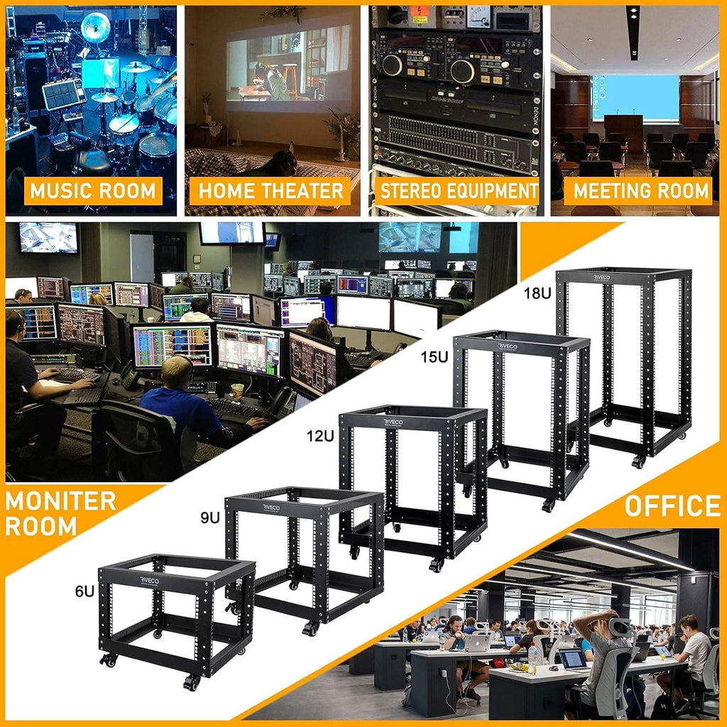 9U Open Frame Server Rack with Casters Black F1961