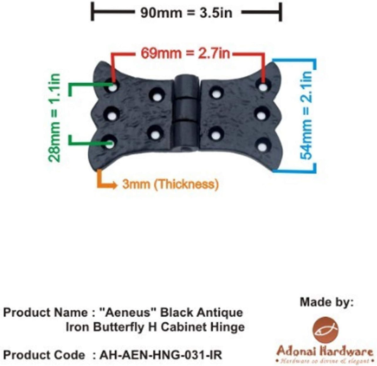 Antique Cast Iron Cabinet Butterfly Hinges (2 Pack, Green Patina) W5887