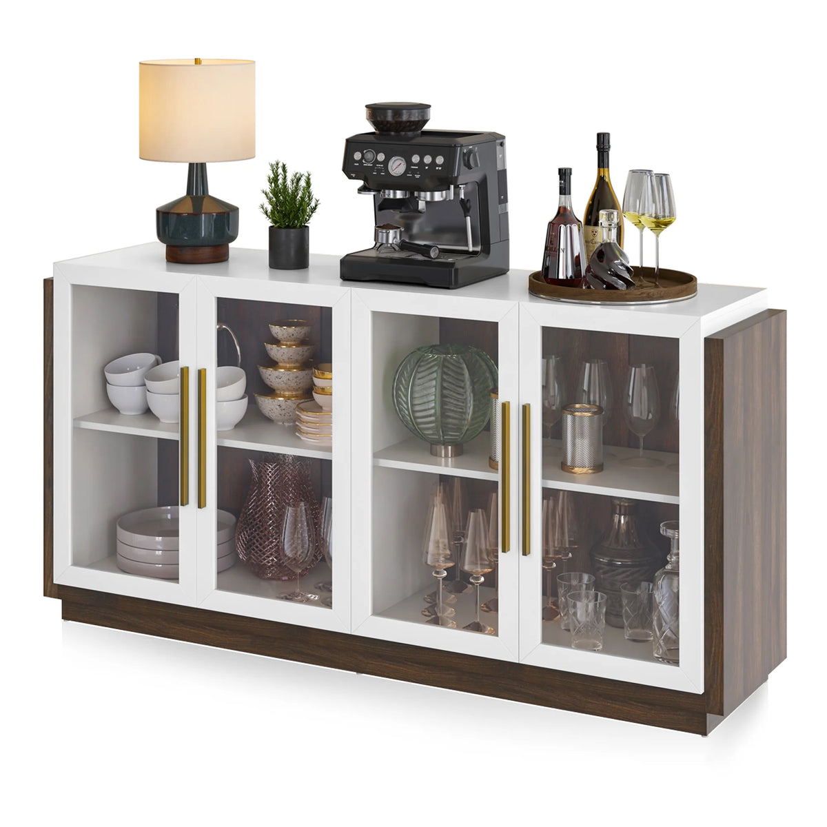 White Wood Glass Sideboard Buffet Cabinet with Storage I579688