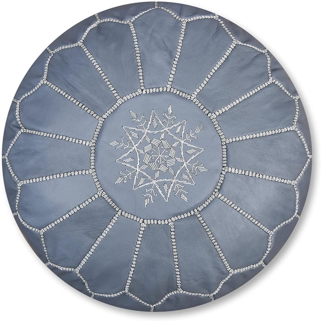 Round Moroccan Pouf Cover Genuine Leather Hand Stitched R415