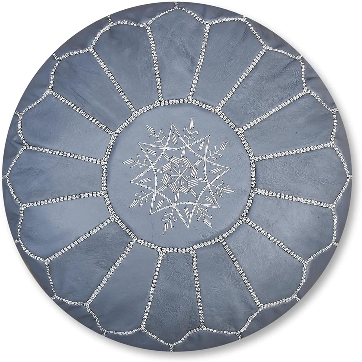 Round Moroccan Pouf Cover Genuine Leather Hand Stitched R415