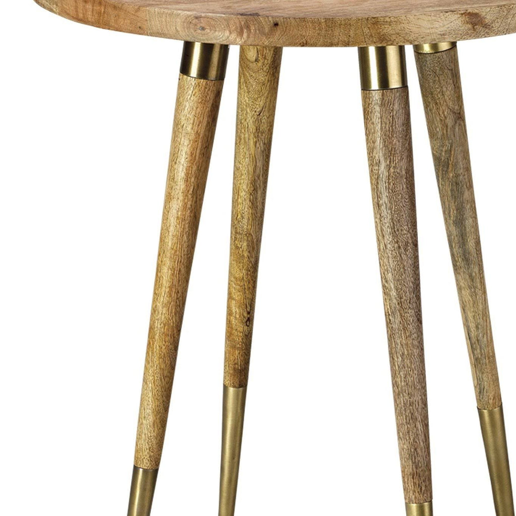 Grey Marble Side Table with Natural Wood Q875