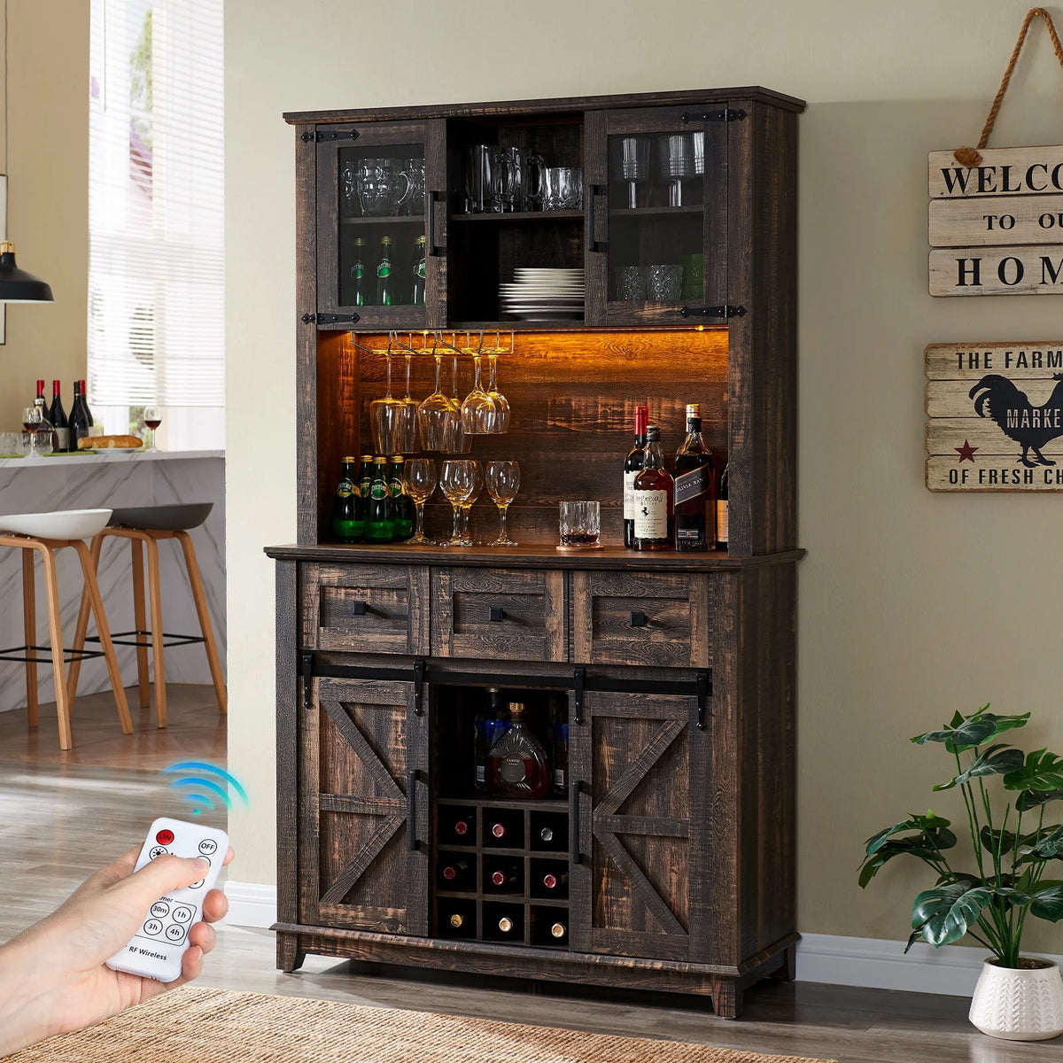 Dark Rustic Oak Kitchen Cabinet Z259547