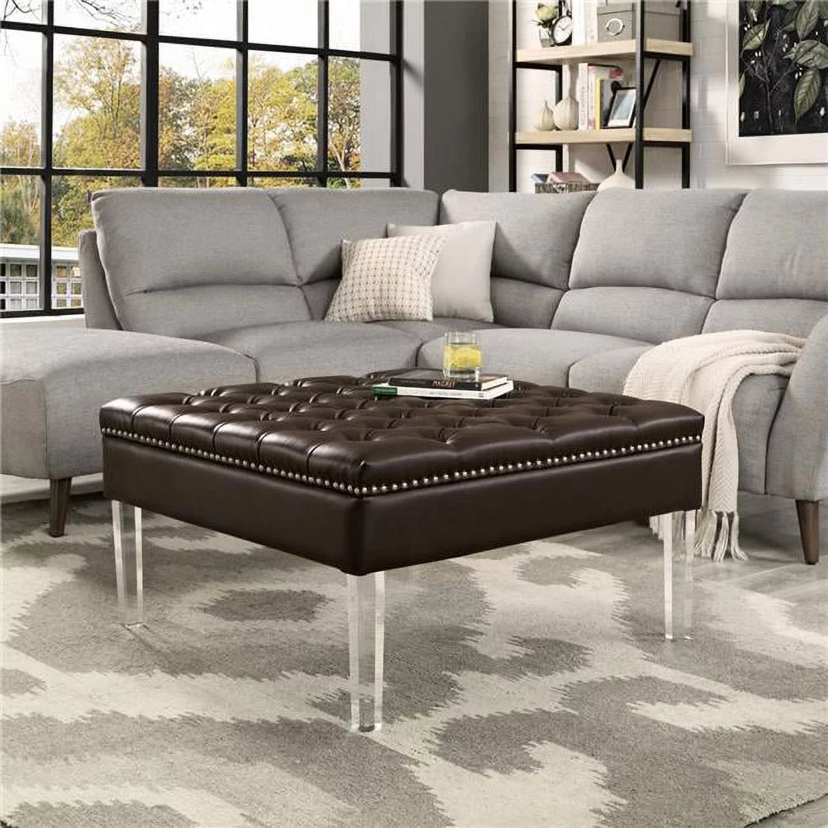 Espresso Oversized Faux Leather Tufted Ottoman M116618