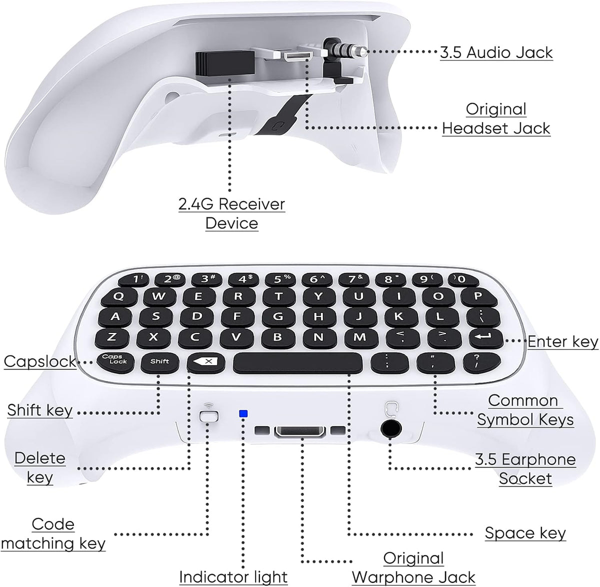 Mini Game Chatpad Keypad with Audio/3.5mm Headset Jack & 2.4Ghz Receiver N168939
