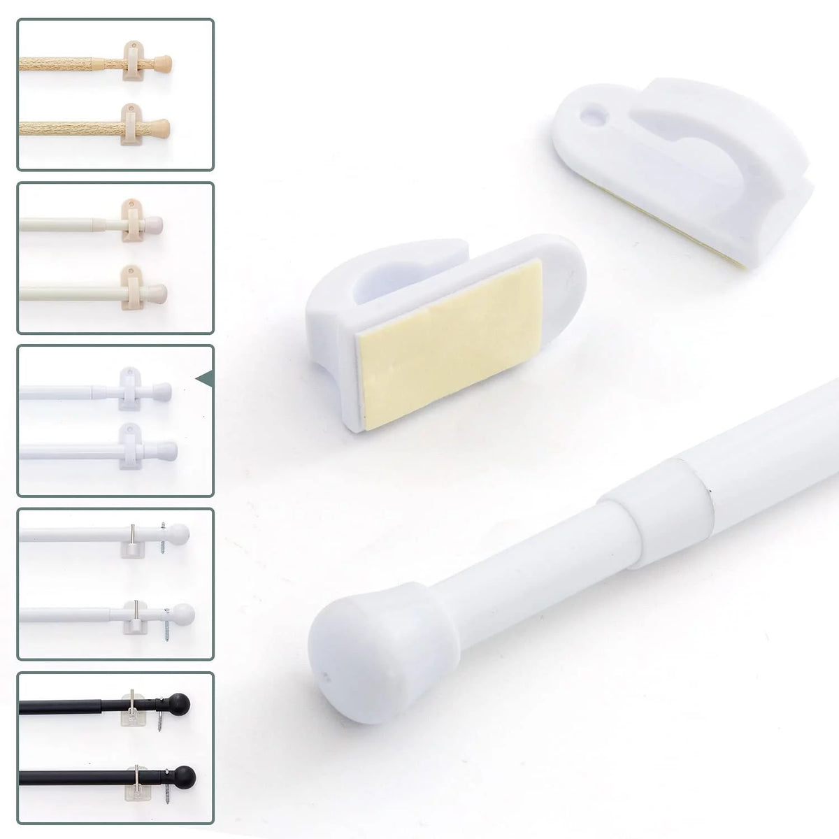 White 26" - 48" Adjustable Door Curtain Rods N525641