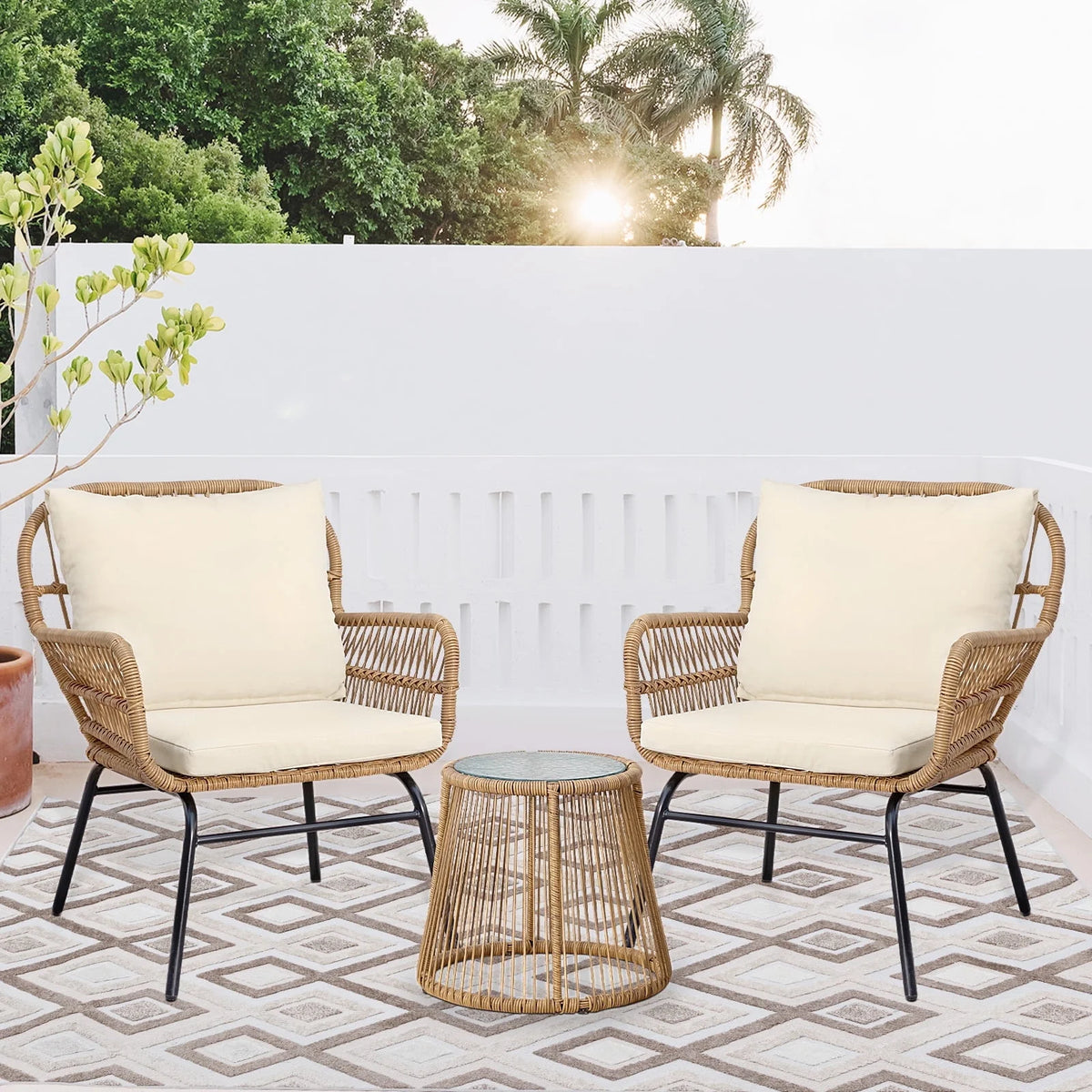 Beige Wicker Outdoor Sectional Sofa U936370