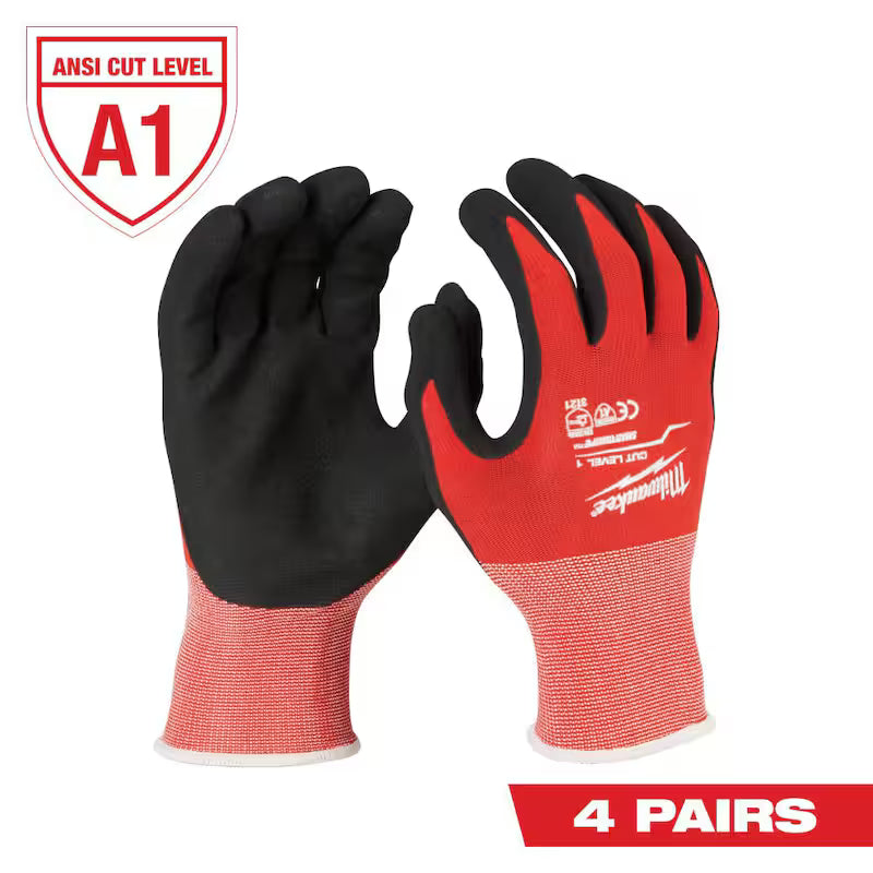 Red Nitrile Level 1 Cut Resistant Work Gloves 4-Pack W303592