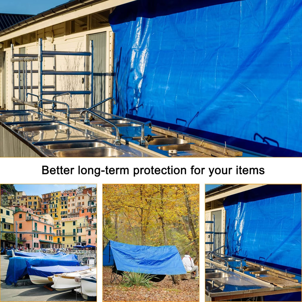 16 Mil Heavy Duty Waterproof Blue Poly Tarp with Metal Grommets Z78597