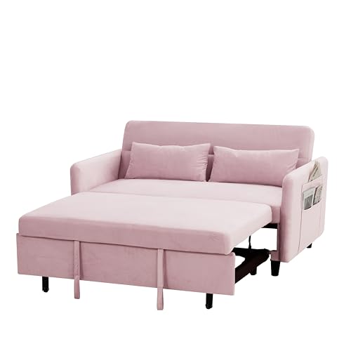 Gray Velvet Convertible Sofa Bed with Pull-Out Bed I977