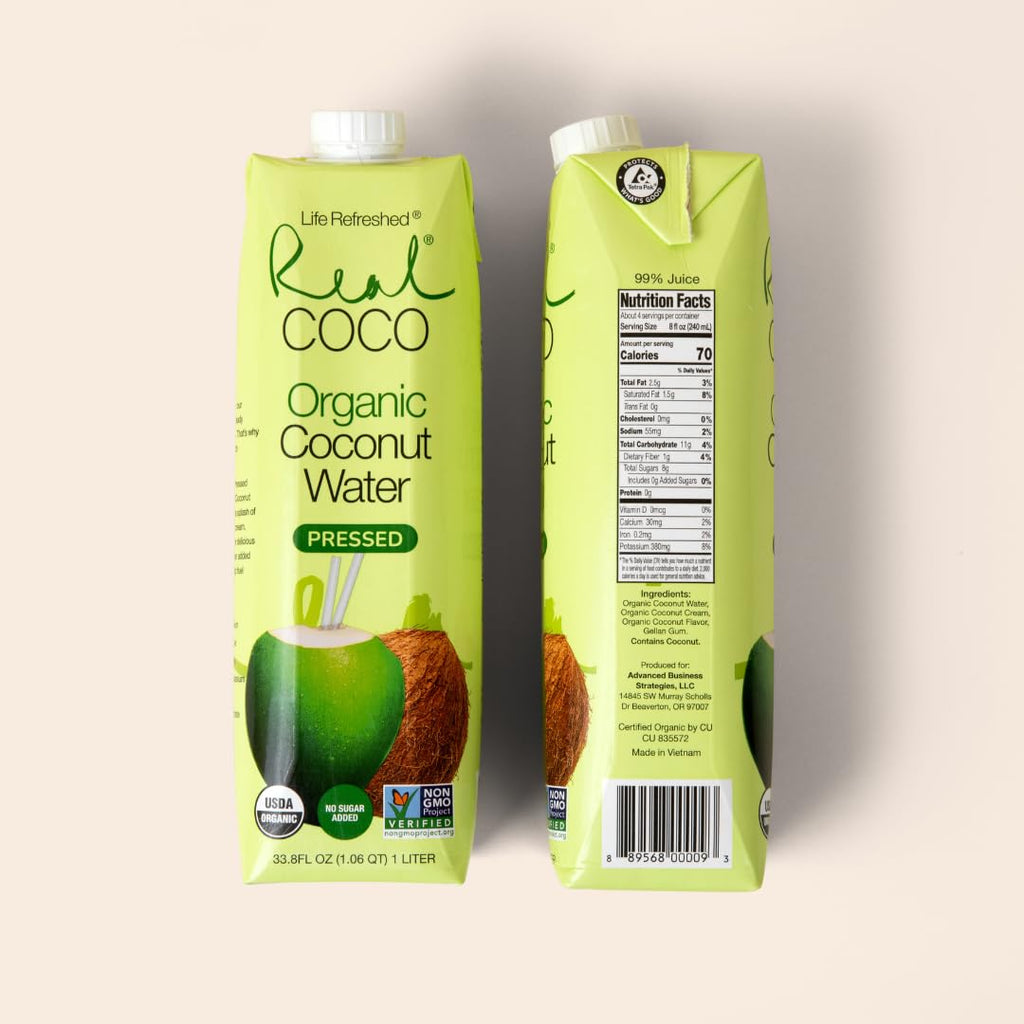 Organic Pressed Coconut Water (6-Pack 1L), No Sugar Added E887260