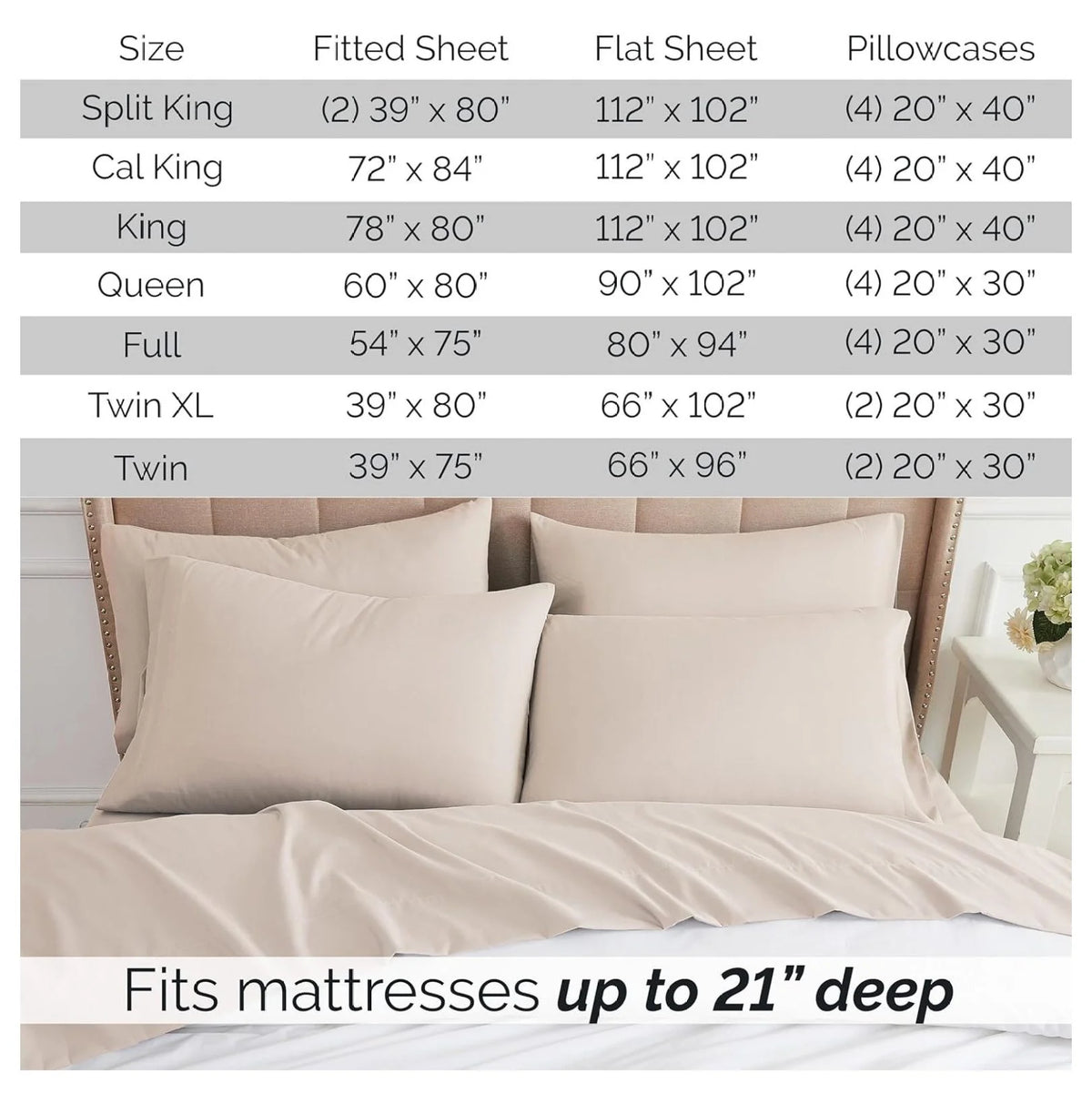 6-Piece Full Size Extra Deep Pocket Sheet Set with Flat and Fitted Sheet, 4 Pillowcases O26213