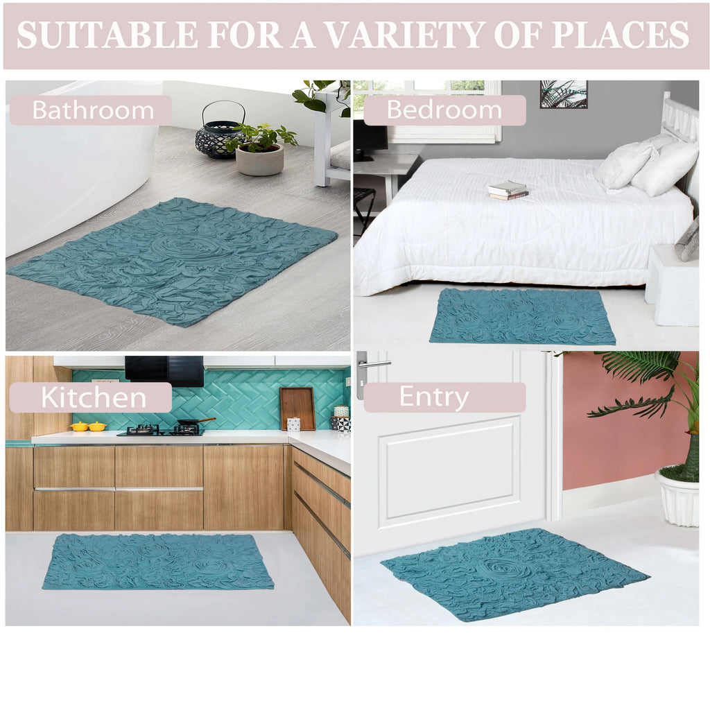 Blue 30" Round Cotton Bathroom Rug Q8163