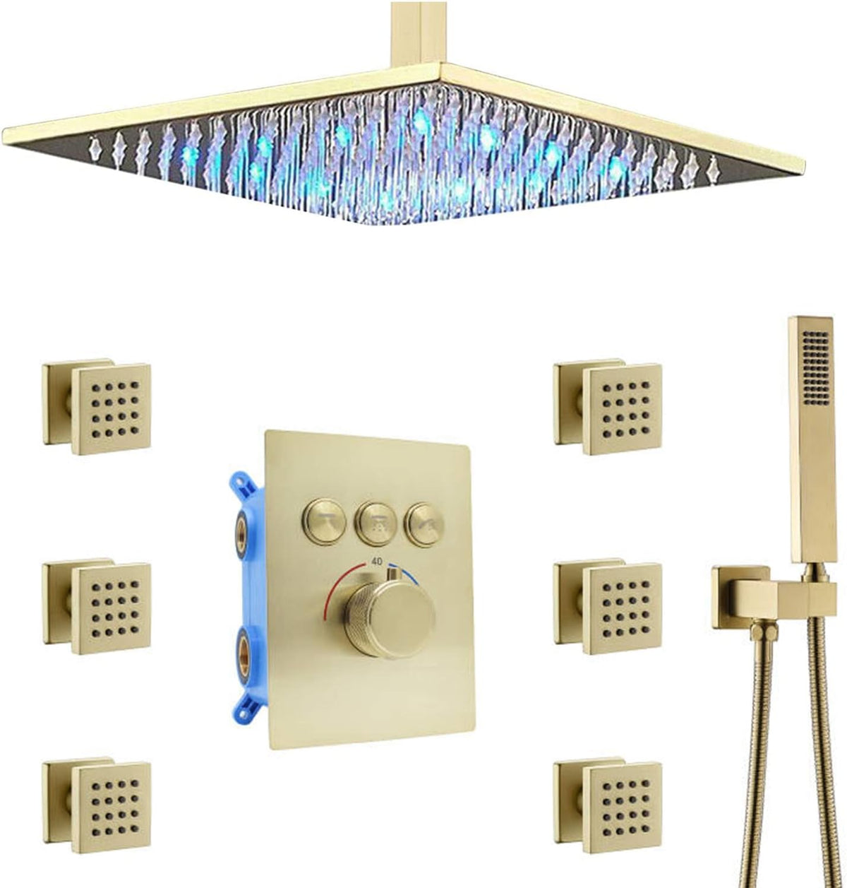 12 Inch Ceiling Rain Shower Head Combo System with Body Jets and Handheld, Matte Black Shower Faucet Fixture Set K7691