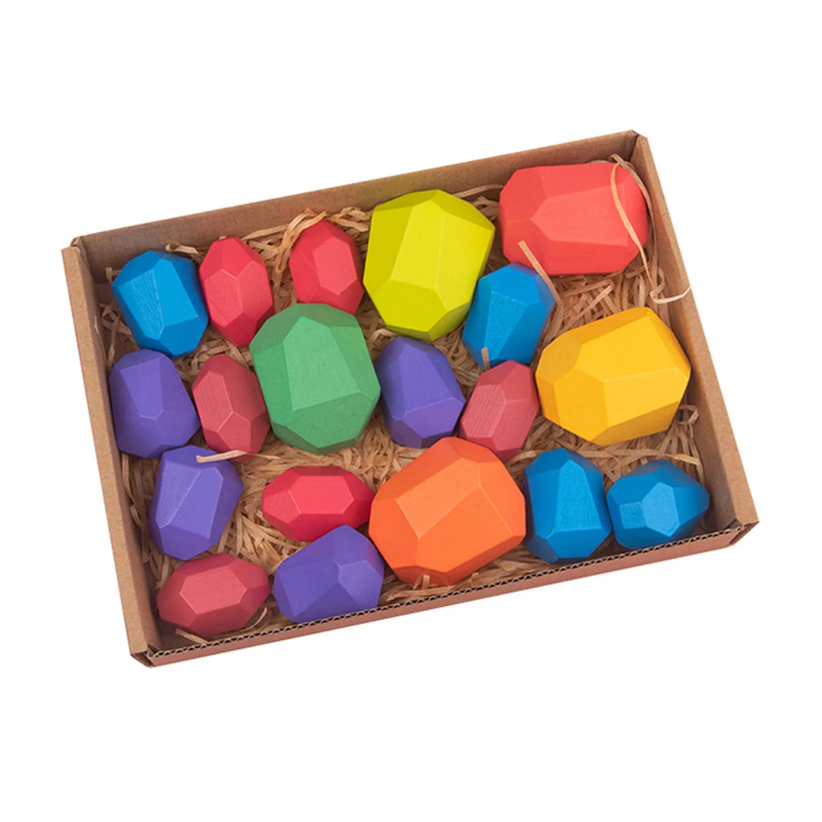 Wooden Stone Building Block Stacking Game Rainbow Toy T71391
