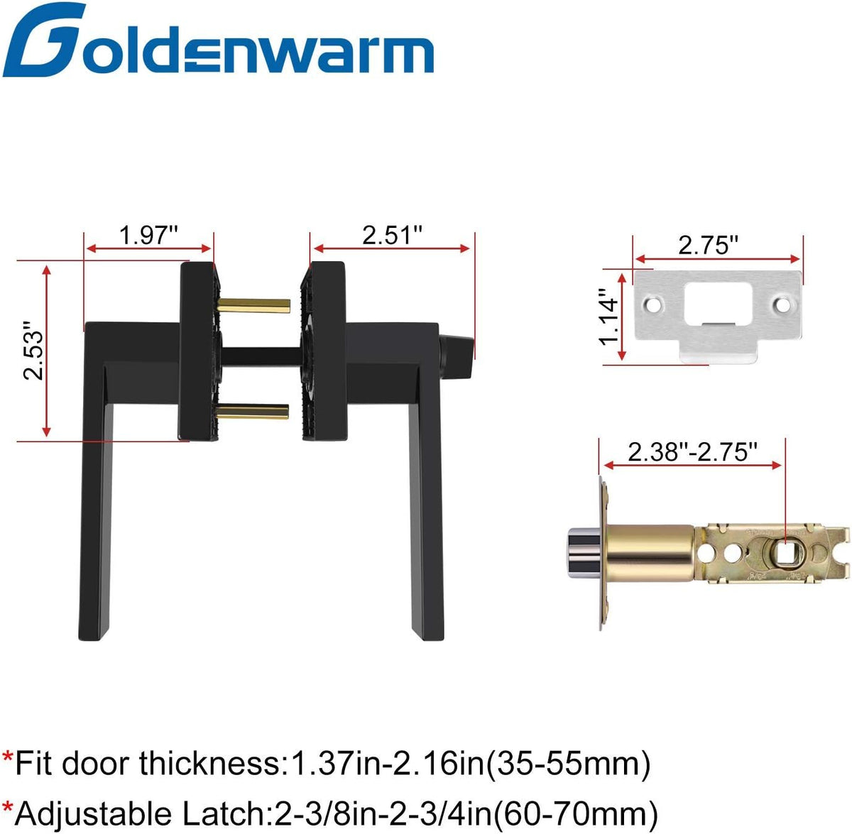 Black Door Handles with Lock, 2 Pack R364