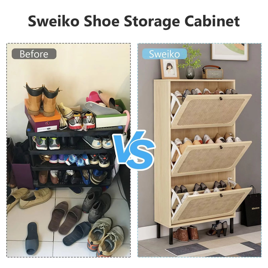 3 Flip Drawer Rattan Shoe Cabinet with Adjustable Shelves Q6724