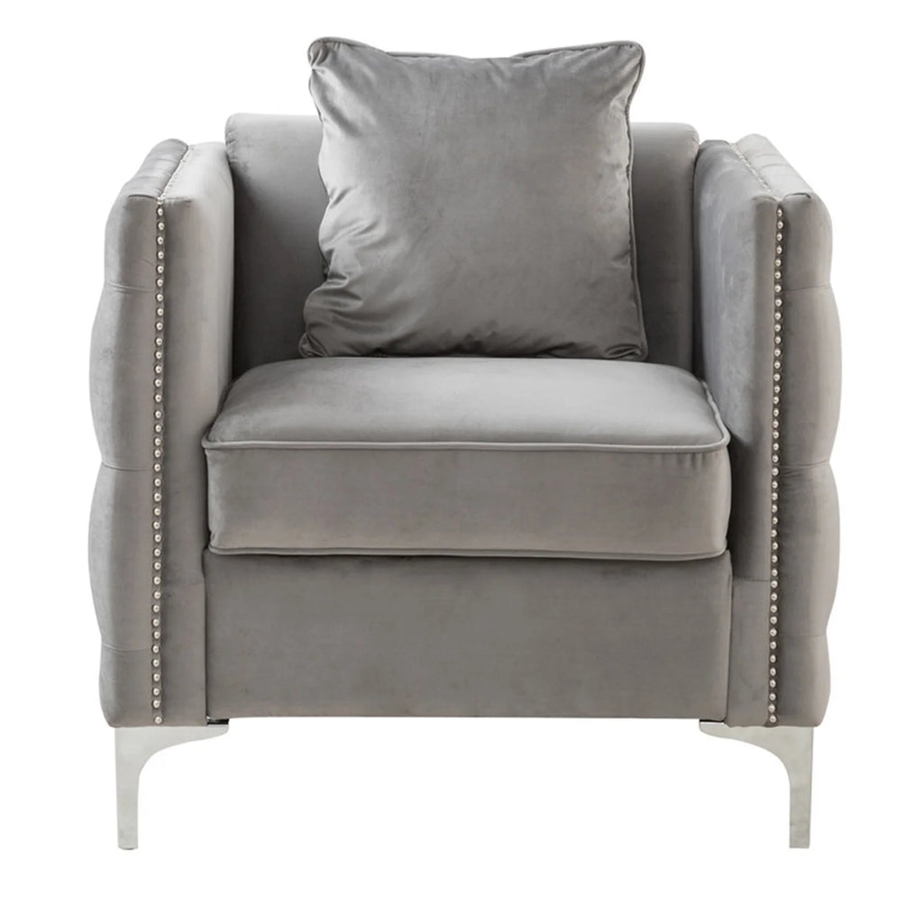 Gray Velvet Chair with 1 Pillow X570162