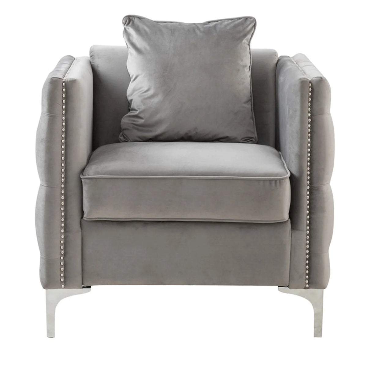 Gray Velvet Chair with 1 Pillow X570162