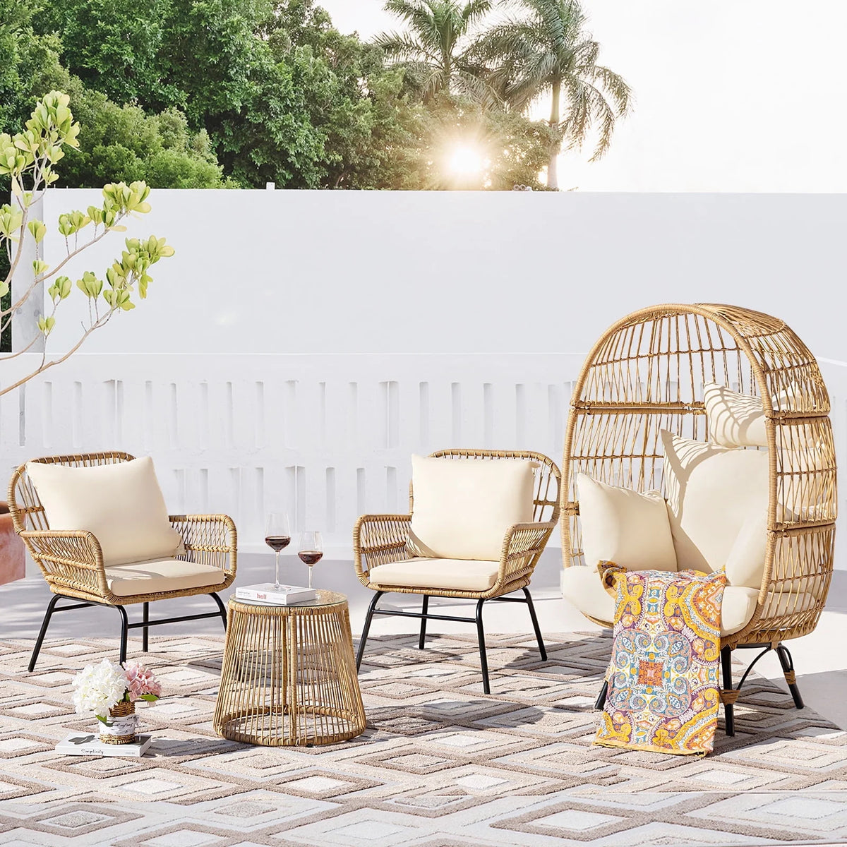 Beige Wicker Outdoor Sectional Sofa U936370