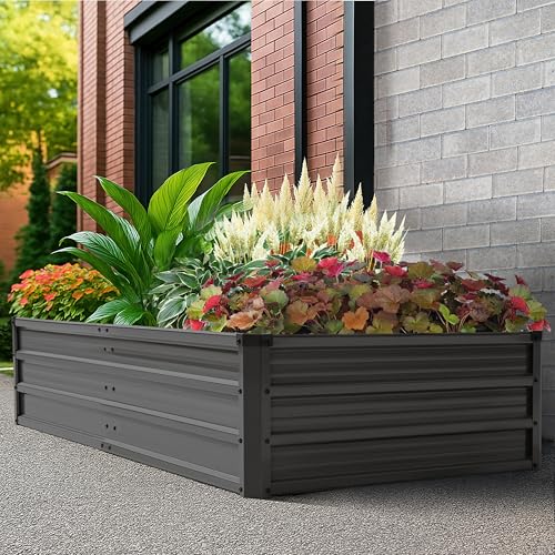 6x3x1ft Galvanized Metal Raised Garden Bed Dark Gray I1928