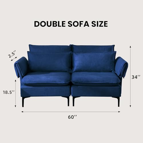 Blue Upholstered Deep Seat Sofa with Washable Cover D431474