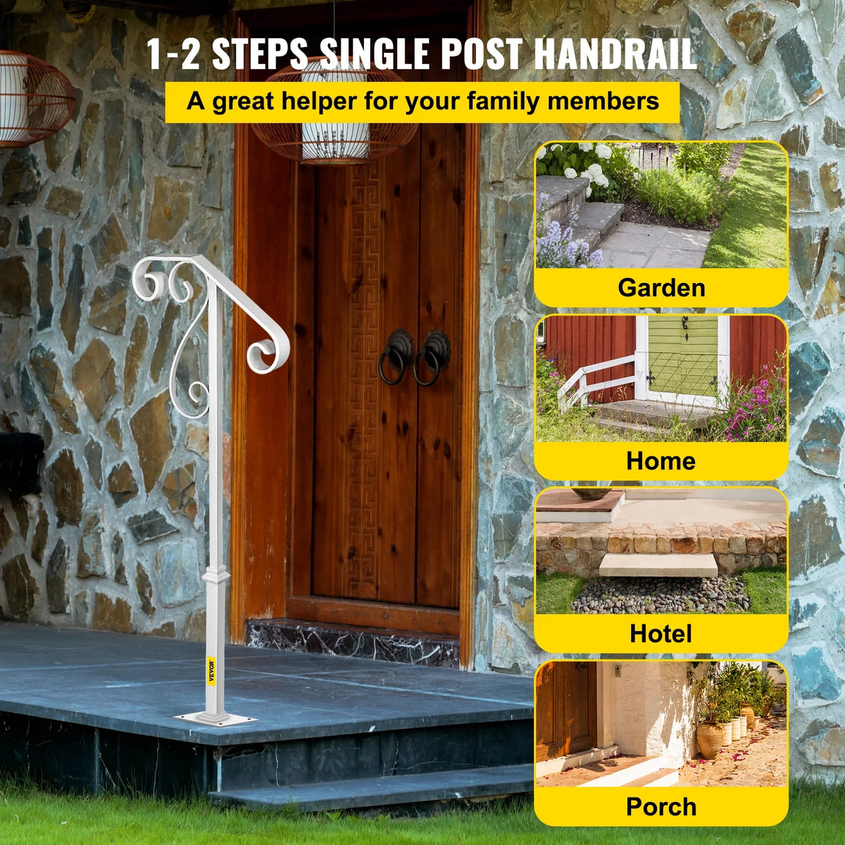 White Single Post Handrail for 1 or 2 Steps A355