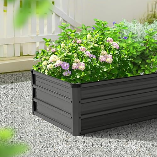 6x3x1ft Galvanized Metal Raised Garden Bed Dark Gray I1928