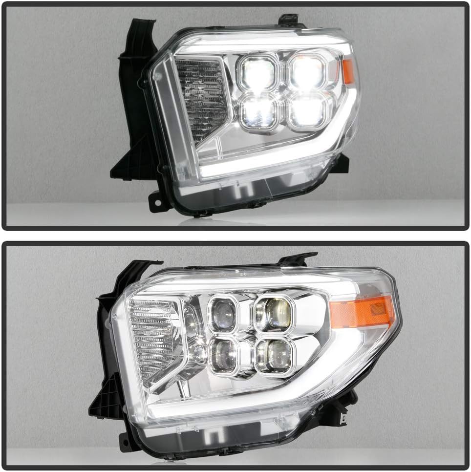 Chrome LED Quad Projector Headlights Headlamps for 2014-2017 Toyota Tundra SR SR5 J3514