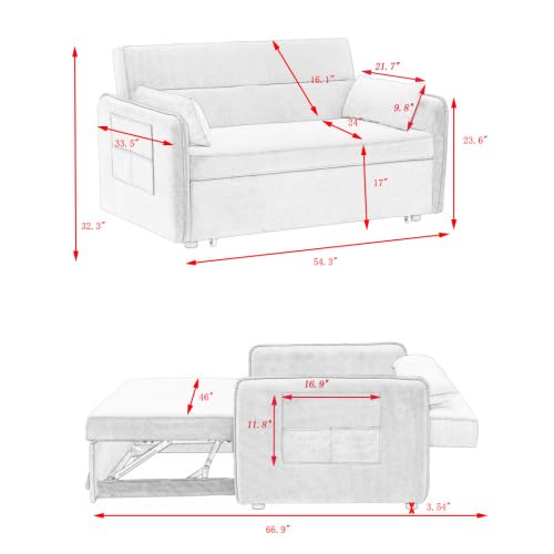 Gray Velvet Convertible Sofa Bed with Pull-Out Bed I977