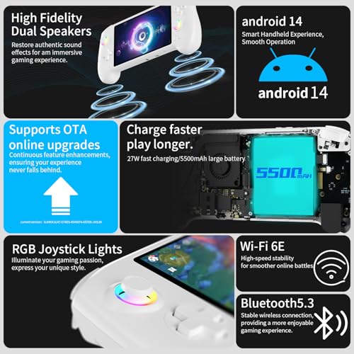 Handheld Retro Gaming Console 5.48” AMOLED Display Android 14 8K TV Output Portable Video Game Console White 512G F9048