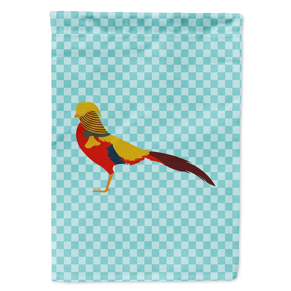 Golden or Chinese Pheasant Blue Check Flag Canvas House Size Large E339009