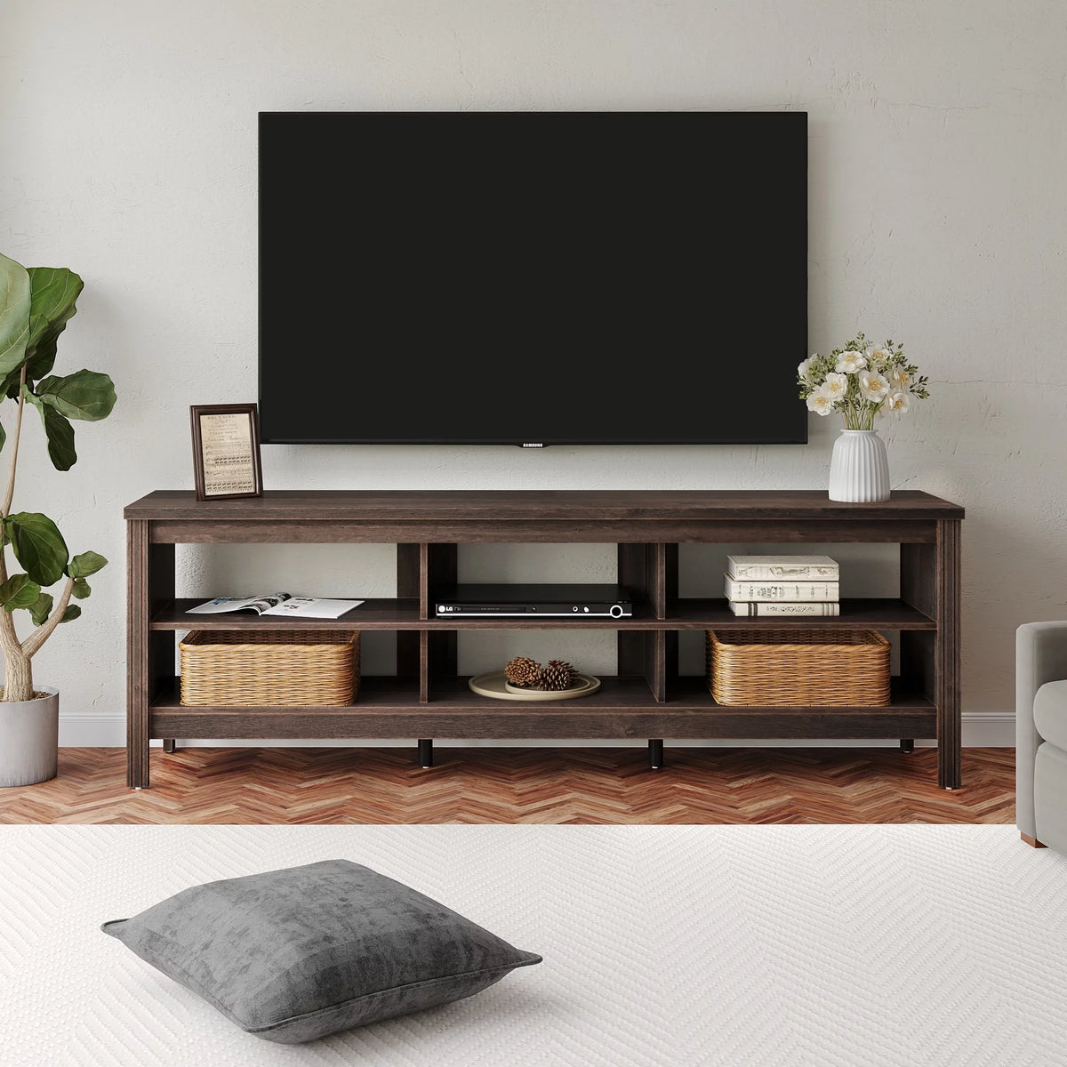 70 Inch Espresso Farmhouse TV Stand D615