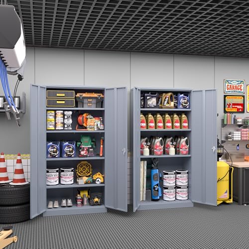 72" Black Locking Steel Storage Cabinet with 4 Adjustable Shelves A94632