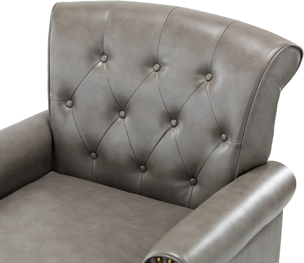 Black Faux Leather Accent Chair with Solid Wood Legs U3886