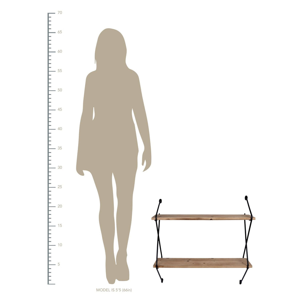 Industrial 2 Tier Metal Wire and Wood Wall Shelf M723