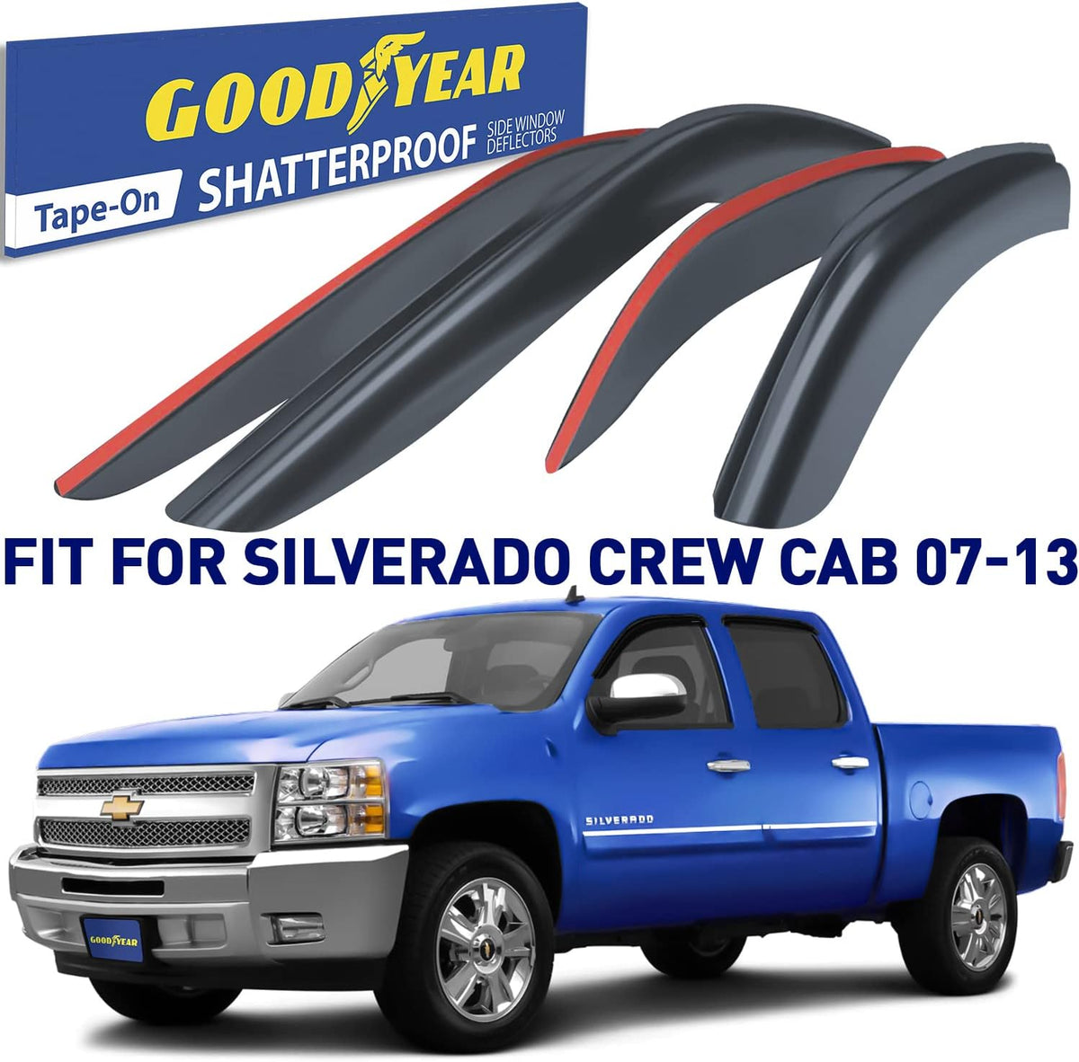 Tape-on Window Deflectors for Chevrolet Silverado/GMC Sierra 2007-2013 Crew Cab, 4 pcs X40659