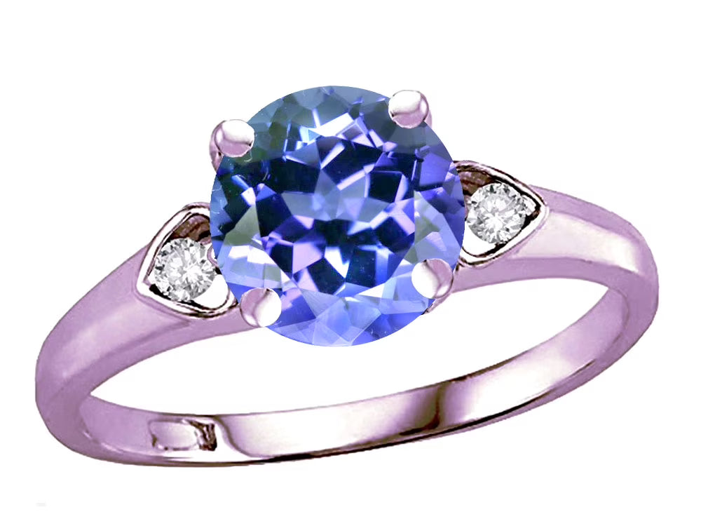 Round 7mm Simulated Tanzanite Three Stone Heart Ring T56682