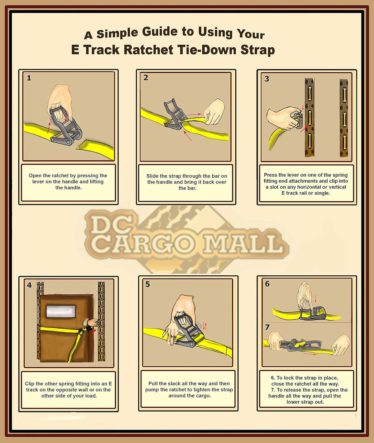 4 E-Track Ratcheting Straps Yellow Polyester Tie-Down Straps I529944