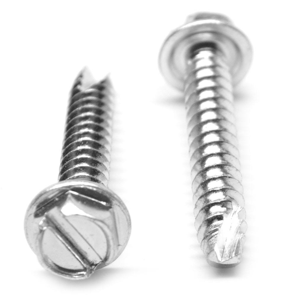 Thread Cutting Screw Slotted Hex Washer Head Type 25 Low Carbon Steel Zinc Plated C941962