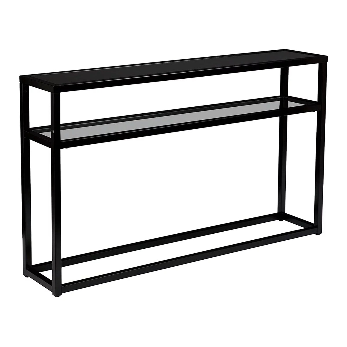 Black Metal Console Table with Glass Shelf L690316
