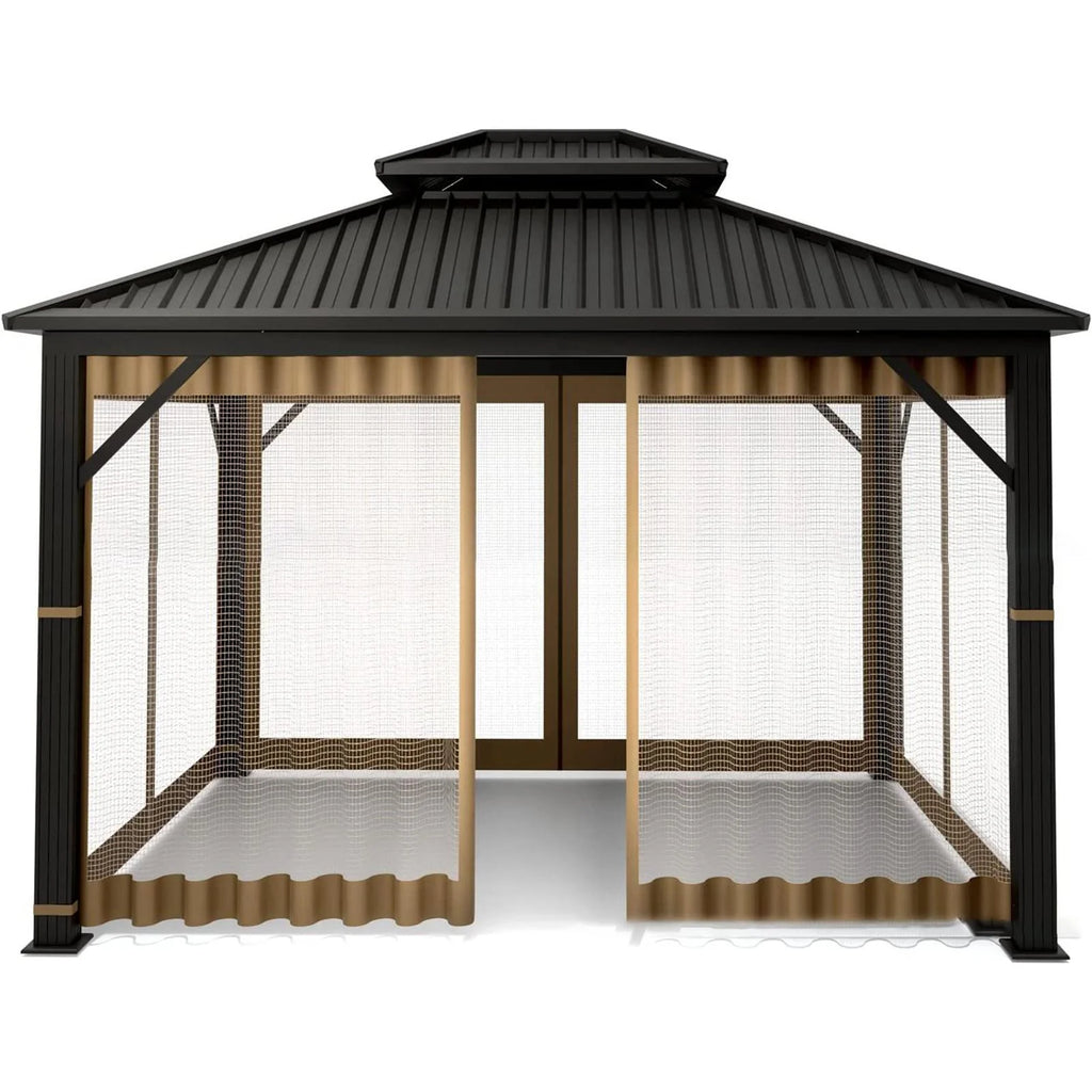 10x10FT Louvered Pergola Gazebo Netting Y93078