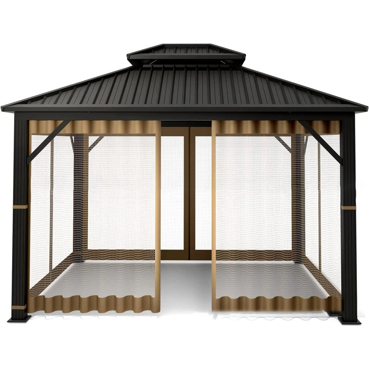 10x10FT Louvered Pergola Gazebo Netting Y93078