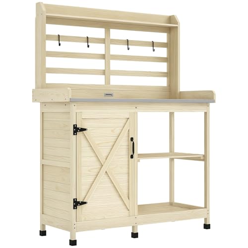 Wooden Potting Bench Table with Storage Cabinet N3435