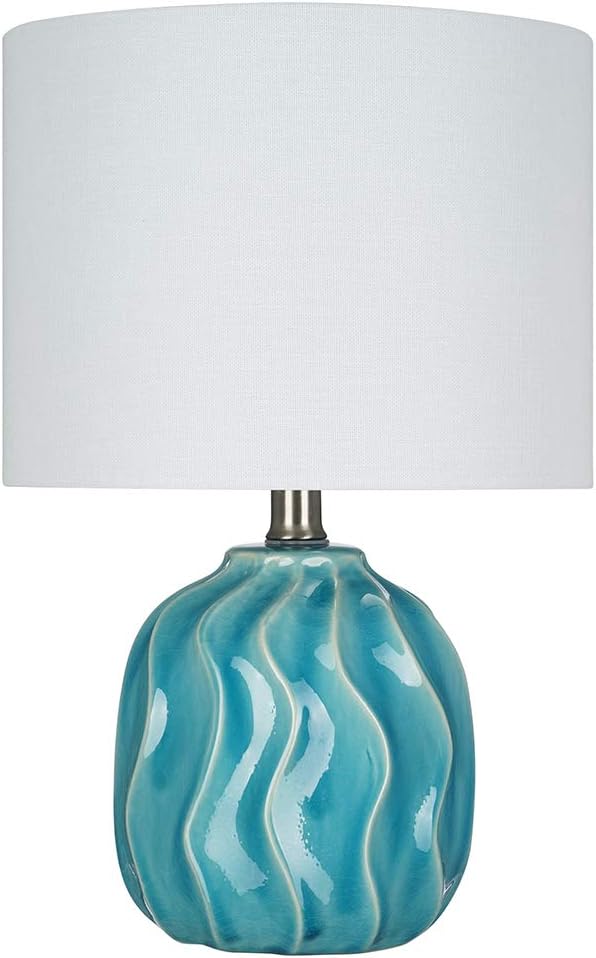 Small Textured Ceramic Accent Table Lamp with Linen Shade Q45213