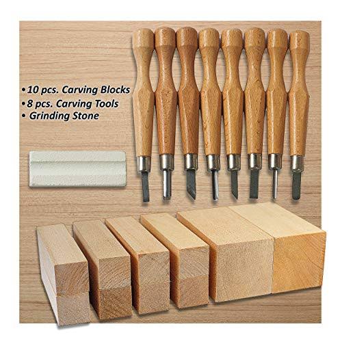 Wood Carving Kit with 10 Basswood Blocks and 8 Piece Set N617