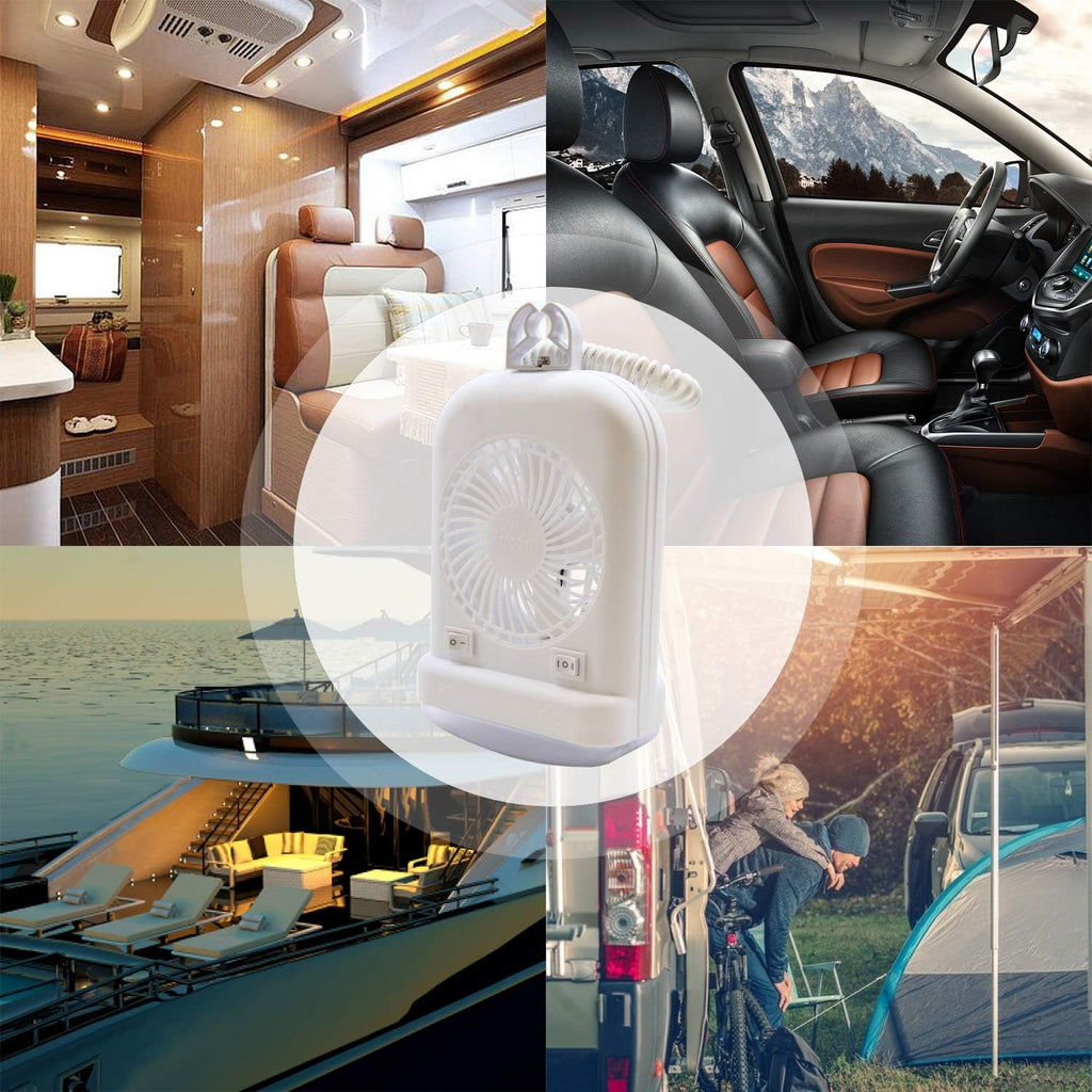 12 Volt RV Camper Fan and LED Light Combo with 2-Speed Fan, Pack of 2 X394